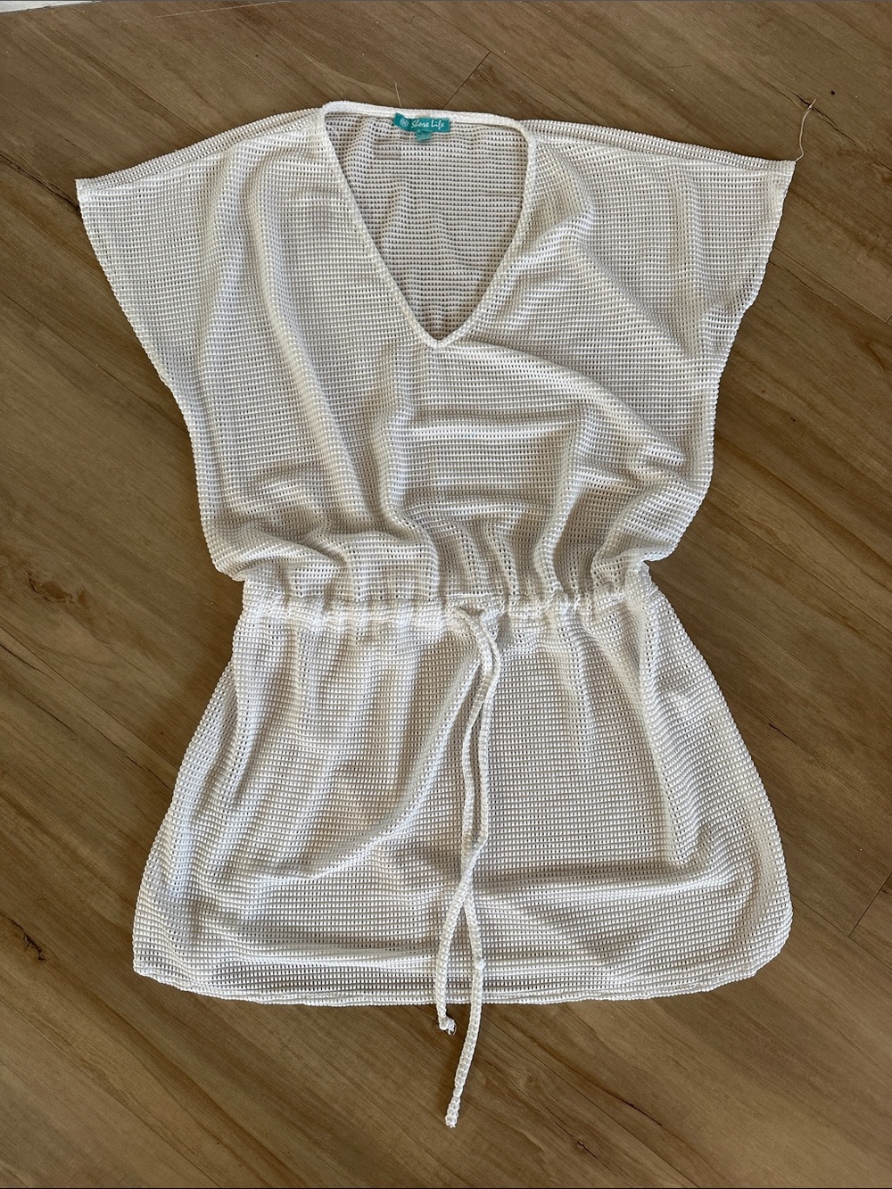 Sun Deck White Mesh Swim Coverup Tunic